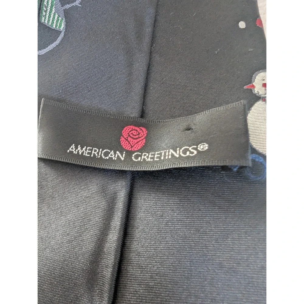 Vtg American Greetings Necktie Black Snowman Holiday Silk Mens OS